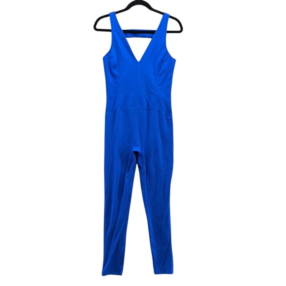 FP Movement Good Karma Jumpsuit Womens Medium Blue V-Neck Back Cutout Activewear